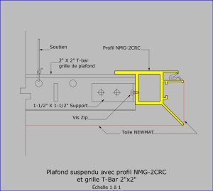 NMG-2CRC - Plafond suspendu avec profil NMG-2CRC monté sur grille T-Bar 2" X 2"